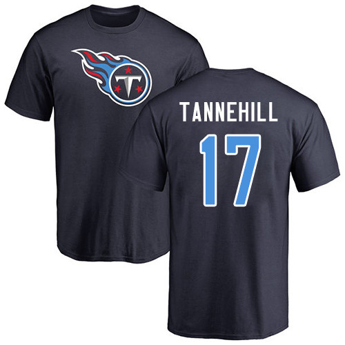 Tennessee Titans Men Navy Blue Ryan Tannehill Name and Number Logo NFL Football #17 T Shirt